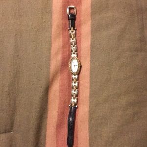 Brighton Two-Tone Watch with Black Leather Trim